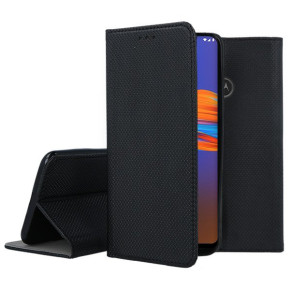 Кожен калъф тефтер и стойка Magnetic FLEXI Book Style за Motorola Moto E6 Plus черен